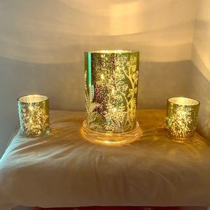 Garden Hurricane and 2 garden tea light holders